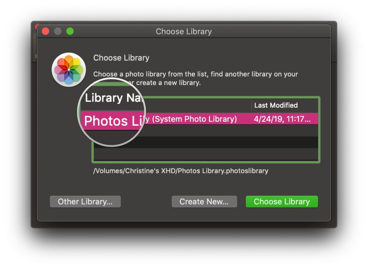 Change Default Library Photos Mac